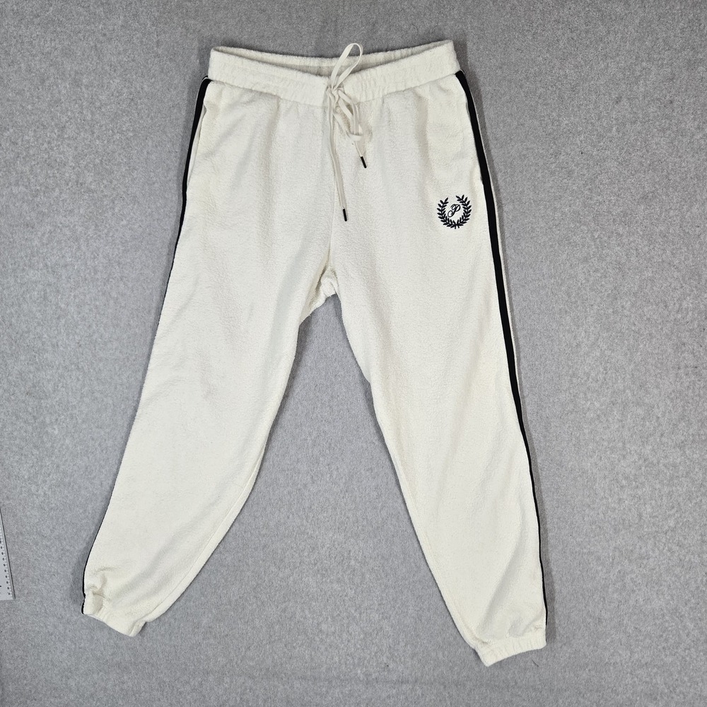 PINK Victoria's Secret Women Pants S Ivory Joggers Sherpa Logo Crest 26" Inseam